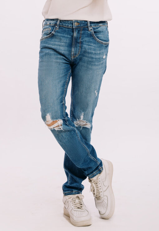 Skinny Fit Ripped Jeans – Mid Blue Wash Style