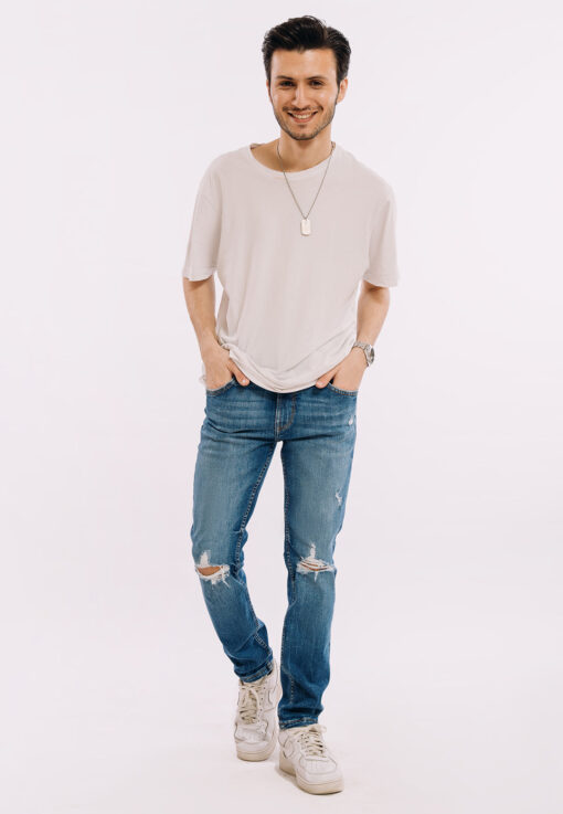 Skinny Fit Ripped Jeans – Mid Blue Wash Style - Image 6